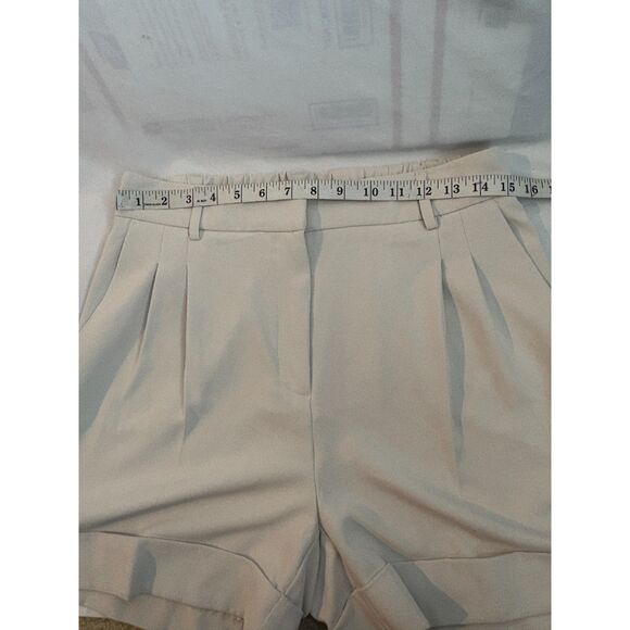 Rachel Zoe Cuffed Pleated Trouser Shorts High Waist Size 8 Stone Career 80s 90s - Picture 8 of 10